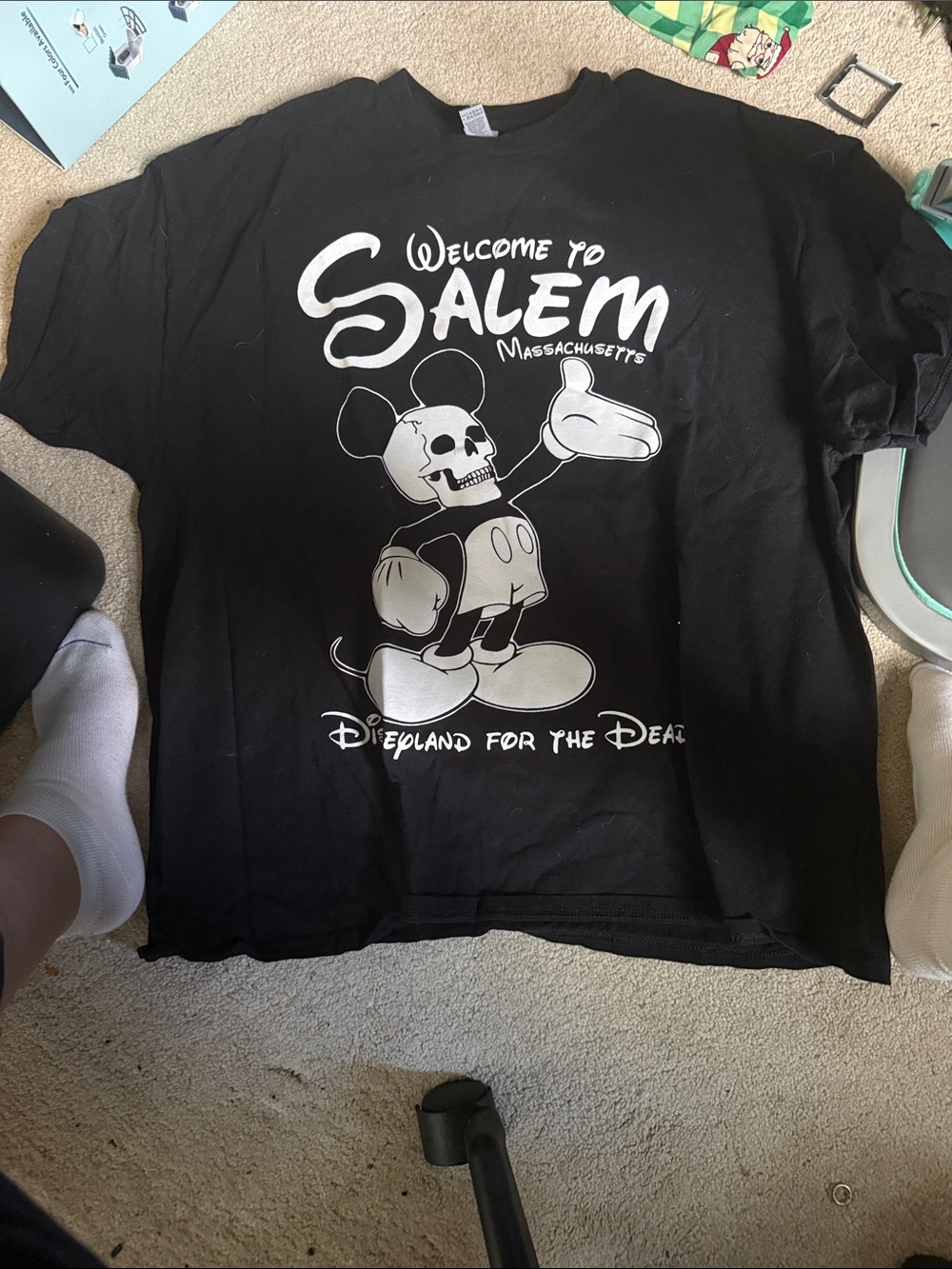 Gildan Black Tee with White Skull & Character Graphic